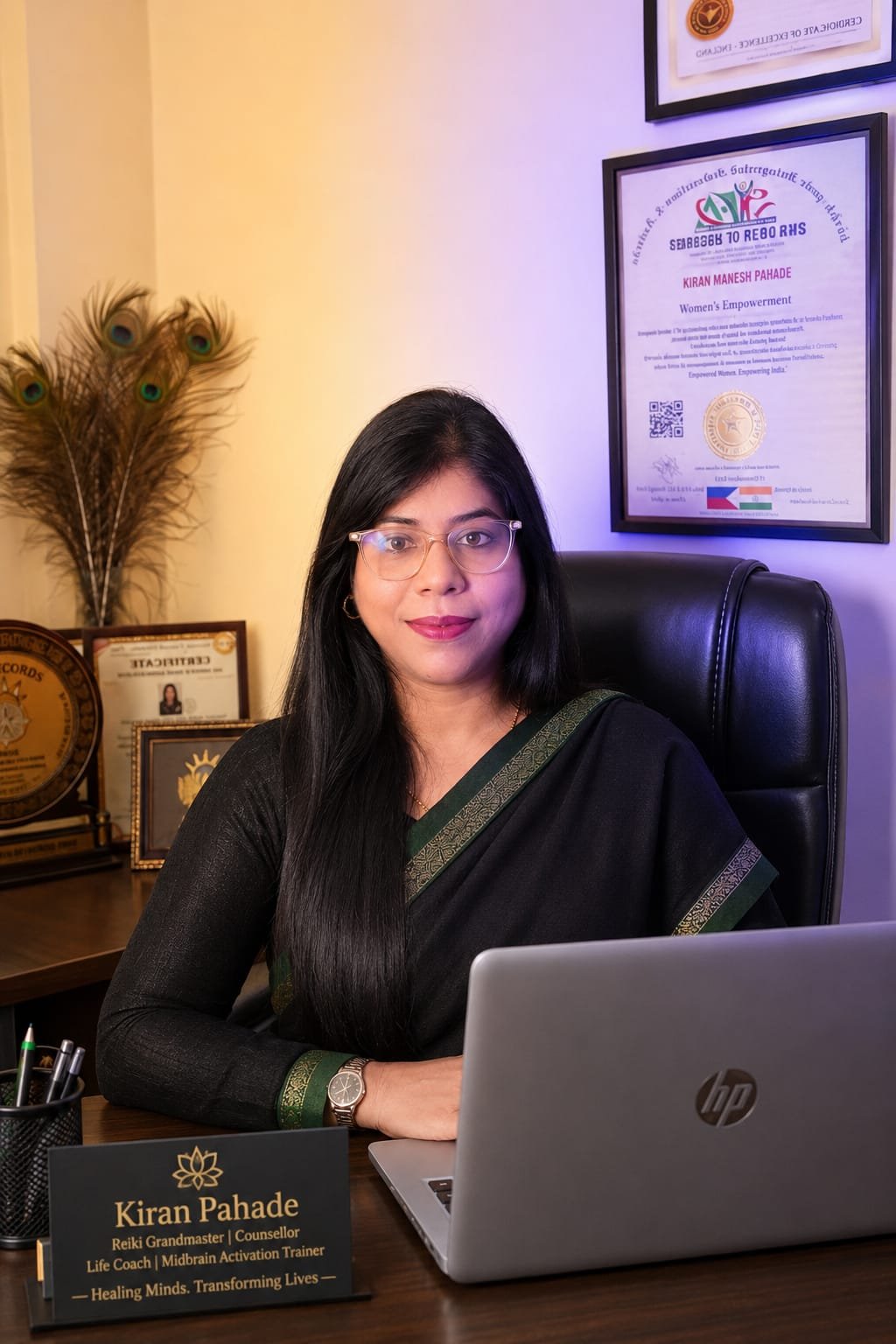 Kiran Pahade at her wellness workspace